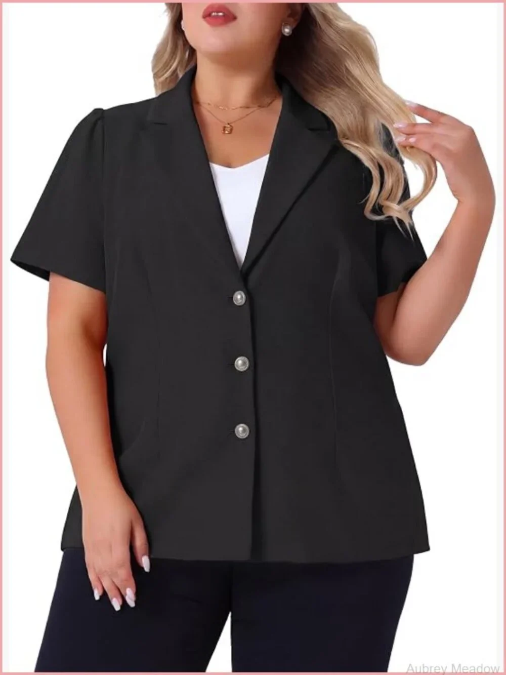 Plus Size Blazer Short Puff Sleeve Notch Lapel Single Breasted Office